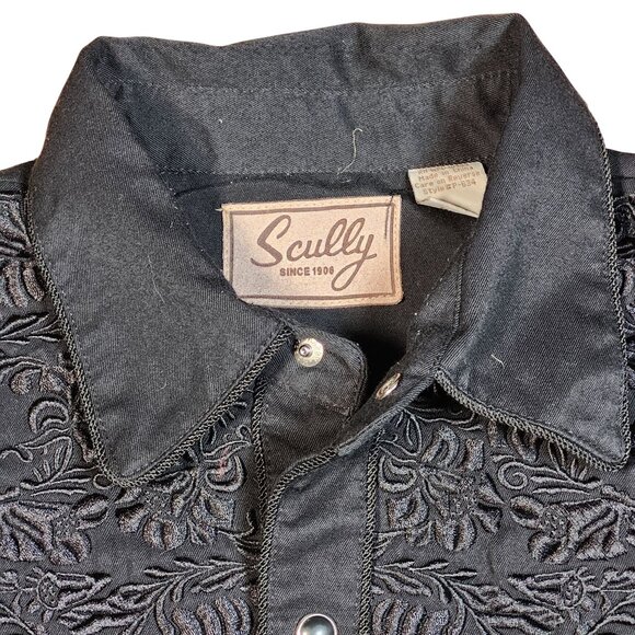 Scully Western Embroidered Flora Flowers Black Button-Up Shirt Medium - Picture 3 of 16